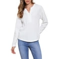 thumbnail image 1 of INSPIRE CHIC Long Sleeve Shirts Blouse for Women's Casual 2025 Fashion V Neck Knit Textured Blouses XS White, 1 of 5