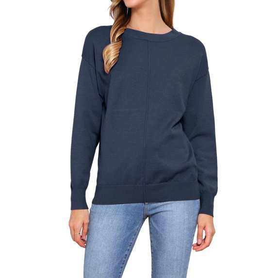 INSPIRE CHIC Long Sleeve Sweater for Women's Crew Neck Basic Knit Pullover Top S Grey Blue