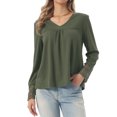 thumbnail image 1 of INSPIRE CHIC Long Sleeve V Neck Blouse for Women's Loose Fit Casual Tops Fall Winter Basic t Shirts XS Army Green, 1 of 6
