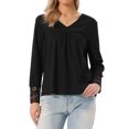 thumbnail image 1 of INSPIRE CHIC Long Sleeve V Neck Blouse for Women's Loose Fit Casual Tops Fall Winter Basic t Shirts XS Black, 1 of 6