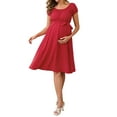 thumbnail image 1 of INSPIRE CHIC Women Maternity Dresses Boho Waist Belt Short Sleeve Summer Church Small Red, 1 of 6