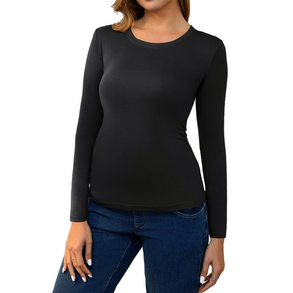 INSPIRE CHIC Women Maternity Ruched Tops Long Sleeve Shirts Casual Blouses Basic T-Shirt Clothing 2025 X-Large Black