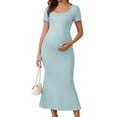 thumbnail image 1 of INSPIRE CHIC Womens Maternity Dress Fishtail Hem Bodycon Fitted Ribbed Maxi Dresses Before During After Pregnant Blue L, 1 of 6
