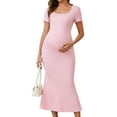 thumbnail image 1 of INSPIRE CHIC Womens Maternity Dress Fishtail Hem Bodycon Fitted Ribbed Maxi Dresses Before During After Pregnant Pink L, 1 of 6