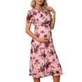 thumbnail image 1 of INSPIRE CHIC Women's Maternity Flowy Floral Dress Midi Formal Casual Pregnancy Dress 2026 Summer M Pink Dress & Red Rose, 1 of 6