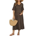 thumbnail image 1 of INSPIRE CHIC Women's Maternity Maxi Dress Short Sleeves V Neck Ruffled Sleeve for Photoshoot L Coffee, 1 of 6