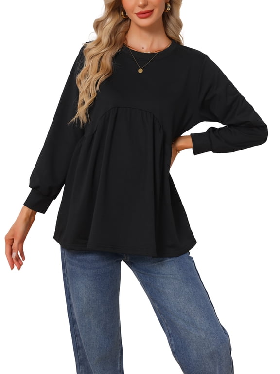 Maternity Sweatshirt Empire Long Sleeve A-line Blouse Fall Winter Oversized Pregnancy Tops 2XL Black