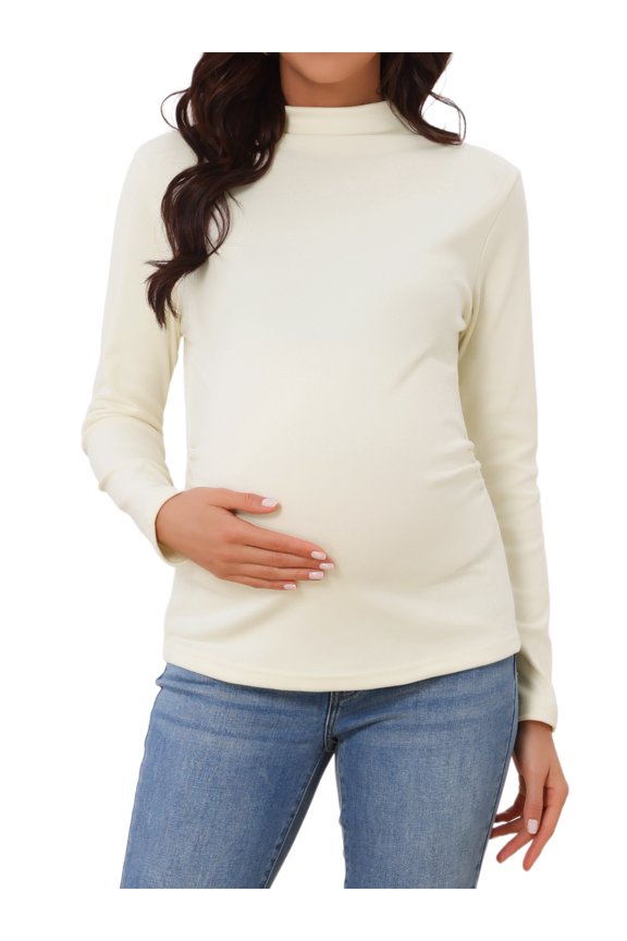Maternity Turtleneck Tops Mock Turtle Long Sleeve Shirts for Pregnancy and Work S Apricot