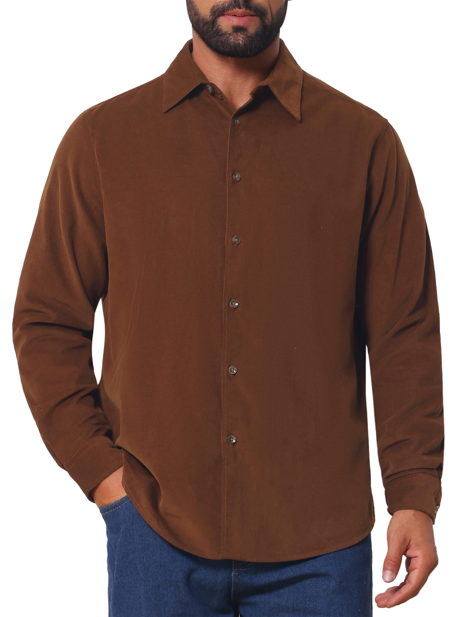 INSPIRE CHIC Men's 100% Cotton Dress Shirt Long Sleeve Solid Casual Button Down Shirts M Brown