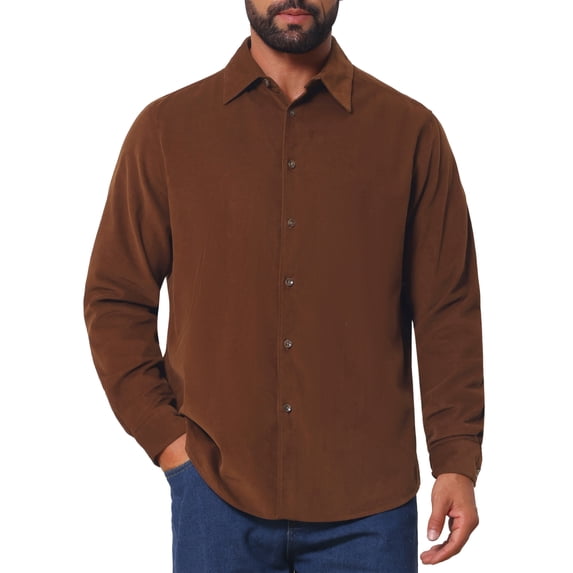 INSPIRE CHIC Men's 100% Cotton Dress Shirt Long Sleeve Solid Casual Button Down Shirts XL Brown
