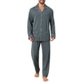 thumbnail image 1 of INSPIRE CHIC Men's 2 Pieces Long Sleeve Button Down Pocket Pattern Pajamas Set M Black White, 1 of 5