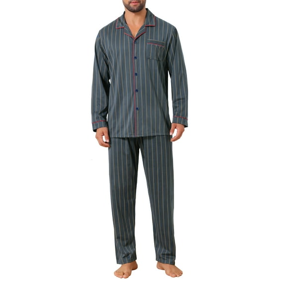 INSPIRE CHIC Men's 2 Pieces Long Sleeve Button Down Pocket Pattern Pajamas Set M Dark Blue