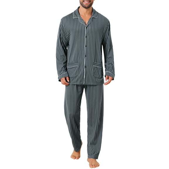 INSPIRE CHIC Men's 2 Pieces Long Sleeve Button Down Pocket Pattern Pajamas Set S Black White