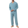 thumbnail image 1 of INSPIRE CHIC Men's 2 Pieces Long Sleeve Solid Color Button Down Casual Pajamas Set L Blue, 1 of 5