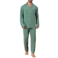 thumbnail image 1 of INSPIRE CHIC Men's 2 Pieces Long Sleeve Solid Color Button Down Casual Pajamas Set S Light Green, 1 of 5