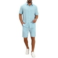 thumbnail image 1 of INSPIRE CHIC Men's 2 Pieces Sets Beach Short Sleeve Shirt & Shorts Striped Textured Outfits 2XL Light Blue, 1 of 5
