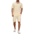 thumbnail image 1 of INSPIRE CHIC Men's 2 Pieces Sets Beach Short Sleeve Shirt & Shorts Striped Textured Outfits 3XL Beige, 1 of 6