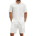 thumbnail image 1 of INSPIRE CHIC Men's 2 Pieces Sets Beach Short Sleeve Shirt & Shorts Striped Textured Outfits M White, 1 of 6