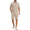 thumbnail image 1 of INSPIRE CHIC Men's 2 Pieces Sets Polo Shirt & Drawstring Shorts Textured Outfits 2XL Beige, 1 of 4
