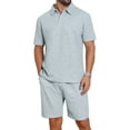 thumbnail image 1 of INSPIRE CHIC Men's 2 Pieces Sets Polo Shirt & Drawstring Shorts Textured Outfits S Gray, 1 of 4