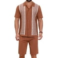 thumbnail image 1 of INSPIRE CHIC Men's 2 Pieces Sets Polo Shirt & Shorts Printed Knit Outfits M Brown, 1 of 6
