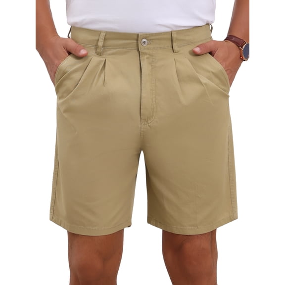 INSPIRE CHIC Men's Above Knee with Pockets Mid Waisted Formal Shorts 30 Khaki