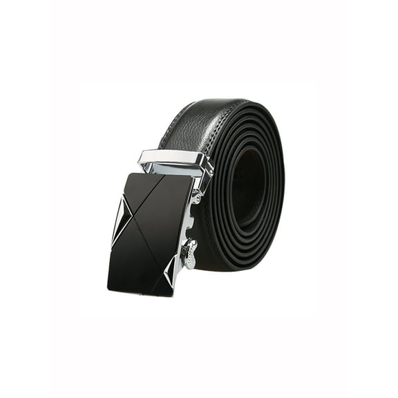 INSPIRE CHIC Men's Automatic Buckle Ratchet Business Dress Leather Belt Silver Geometric 47 5/8-50 3/8"