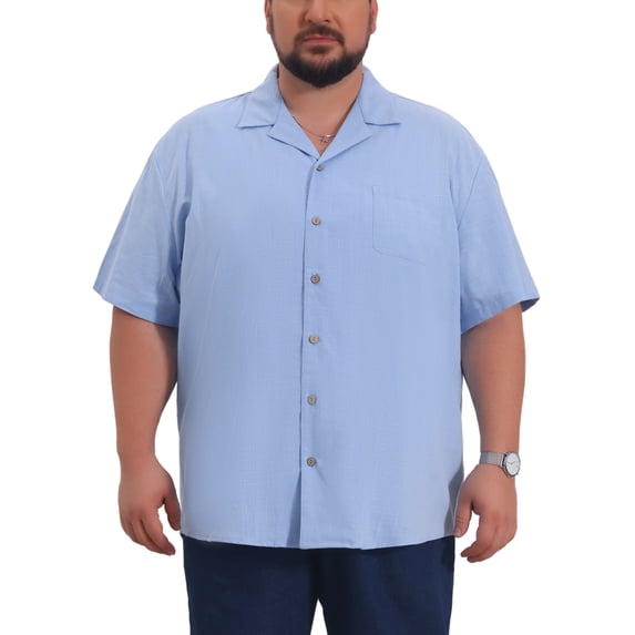 INSPIRE CHIC Men's Big & Tall Back to School Camp Collar Chest Pocket Short Sleeve Summer Hawaiian Shirts XL Light Blue