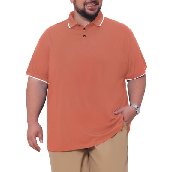 INSPIRE CHIC Men's Big & Tall Color Block Trim Short Sleeve Three-Button Closure Polo Shirts 4XL Orange