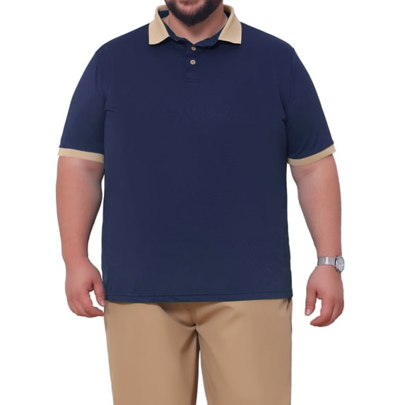 INSPIRE CHIC Men's Big & Tall Contrast Collar Short Sleeves Breathable Casual Polo Shirt XL Dark Blue