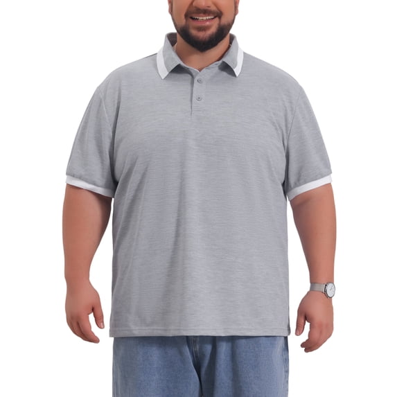 INSPIRE CHIC Inspired Men's Big & Tall Contrast Color Short Sleeve Button Down Work Formal Polo Shirts 3XL Light Gray