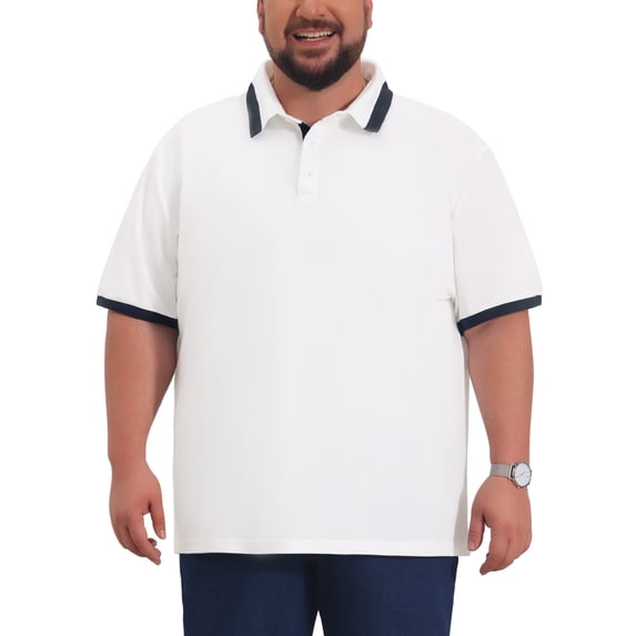 INSPIRE CHIC Inspired Men's Big & Tall Contrast Color Short Sleeve Button Down Work Formal Polo Shirts XL White