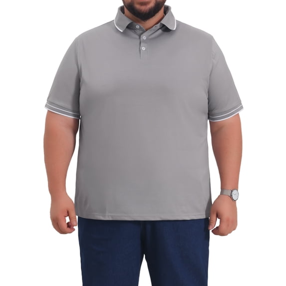 INSPIRE CHIC Men's Big & Tall Contrast Trim Short Sleeve Work Office Polo Shirt 3XL Gray