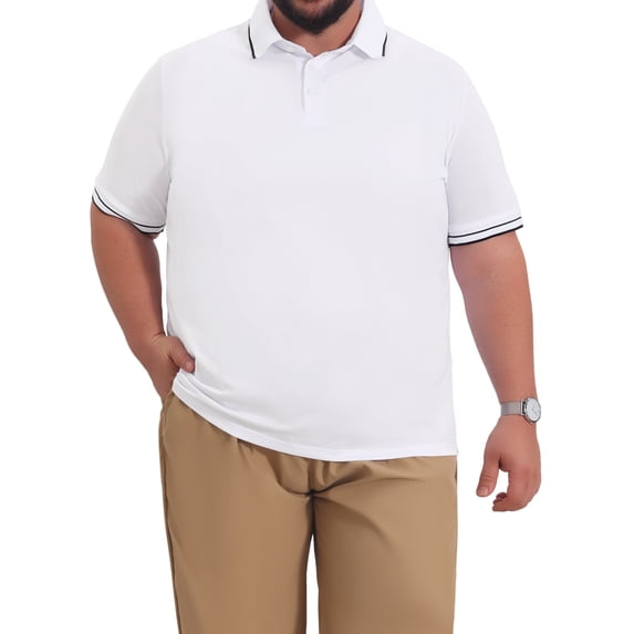 INSPIRE CHIC Men's Big & Tall Contrast Trim Short Sleeve Work Office Polo Shirt XL White