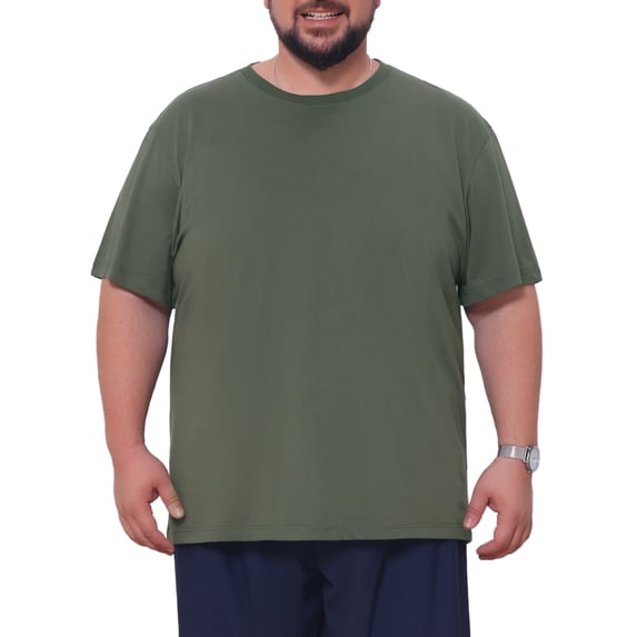 INSPIRE CHIC Men's Big & Tall Crew Neck Short Sleeves Plain Casual T-Shirts 3XL Olive Green