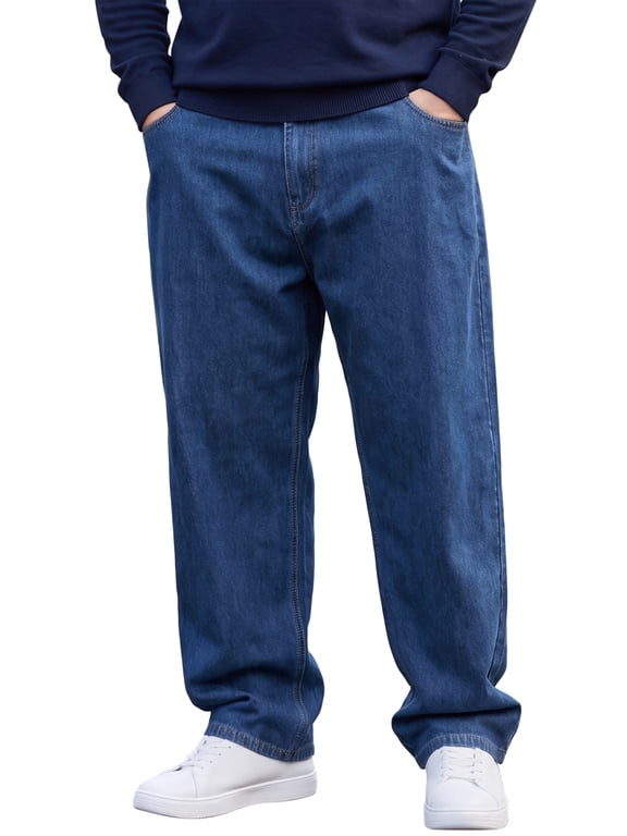 Men's Big & Tall Jeans Casual Stretch Denim Pants 4XL Dark Blue