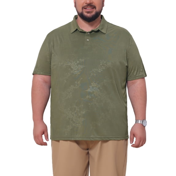 INSPIRE CHIC Men's Big & Tall Leaf Printed Summer Breathable Short Sleeve Polo Shirts 6XL Olive Green