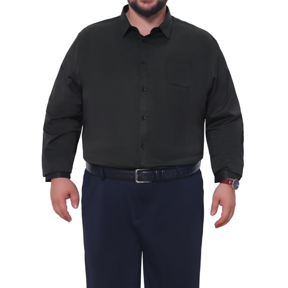 INSPIRE CHIC Men's Big & Tall Long Sleeve Button Down Formal Shirt with Chest Pocket XL Black