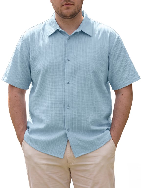Men's Big & Tall Shirts Short Sleeve Button Down Beach Summer Casual Shirt 3XL Blue