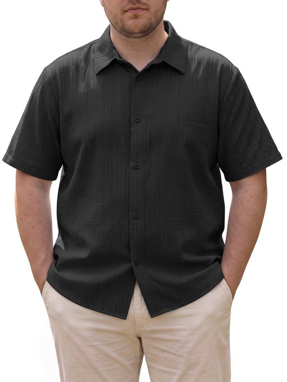 Men's Big & Tall Shirts Short Sleeve Button Down Beach Summer Casual Shirt 4XL Black