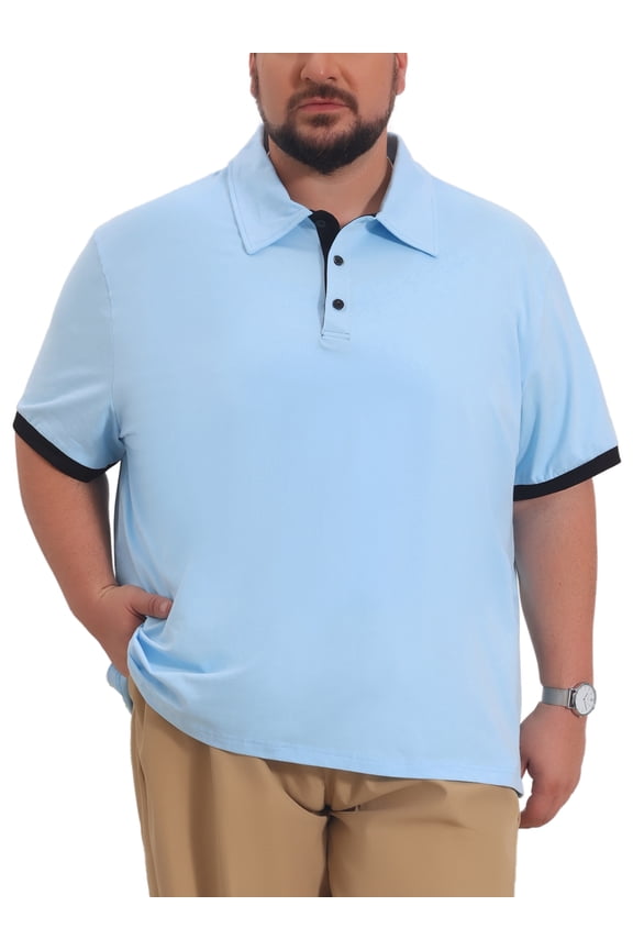 Men's Big & Tall Short Sleeve Office Soft Knitted Business Polo Shirt XL Light Blue