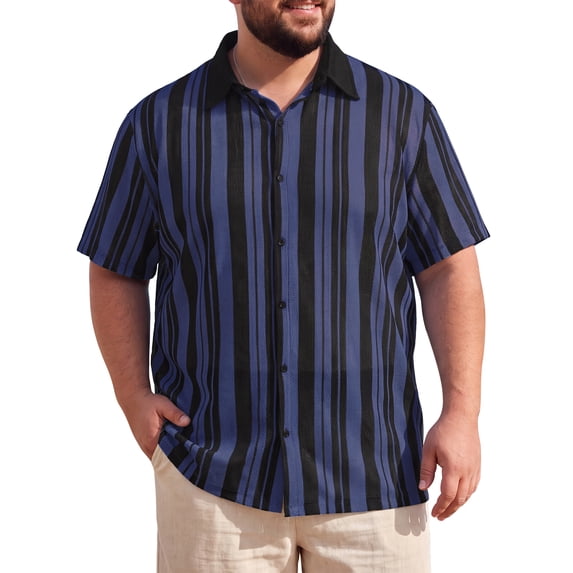 INSPIRE CHIC Men's Big & Tall Striped Button Down Short Sleeve Summer Shirts 5XL Purple
