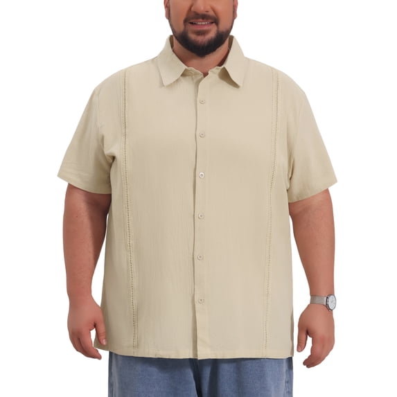 INSPIRE CHIC Men's Big & Tall Back to School Summer Button Down Short Sleeve Solid Color Vacation Beach Shirts XL Khaki