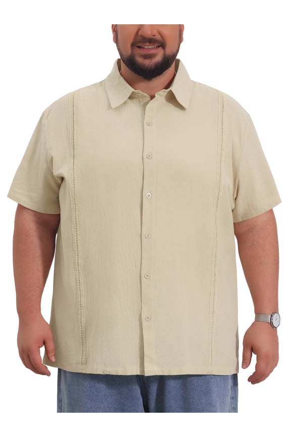 Easter Inspired Men's Big & Tall Summer Button Down Short Sleeve Solid Color Vacation Beach Shirts XL Khaki