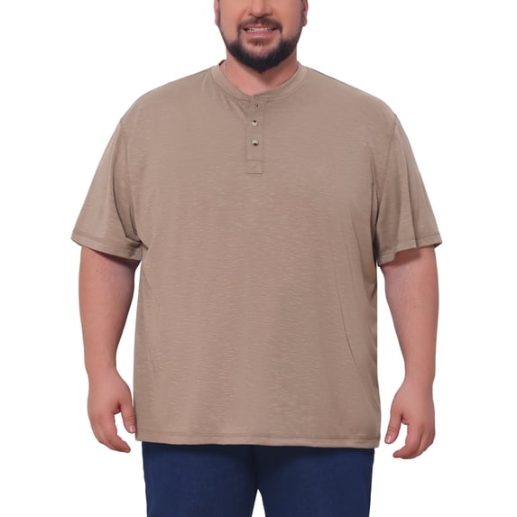 INSPIRE CHIC Men's Big & Tall Textured Button Down Short Sleeve Solid Henley Shirts 4XL Light Brown