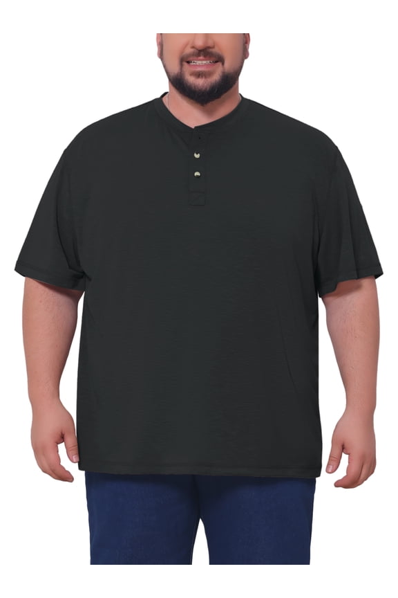 Men's Big & Tall Textured Button Down Short Sleeve Solid Henley Shirts XL Black