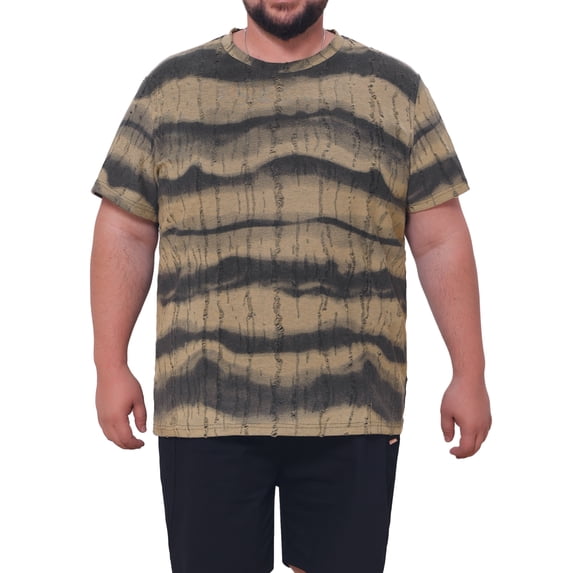 INSPIRE CHIC Men's Big & Tall Tie-Dye Striped Crew Neck Short Sleeve Distressed Ripped T-Shirts 2XL Khaki