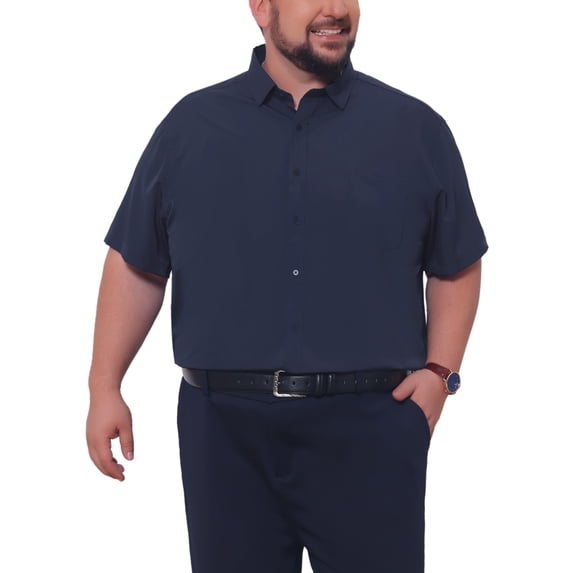INSPIRE CHIC Men's Big & Tall with Chest Pocket Button Down Short Sleeve Business Shirts 2XL Dark Blue