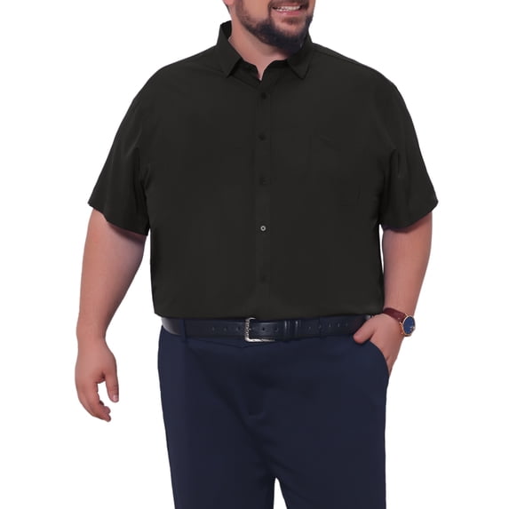 INSPIRE CHIC Men's Big & Tall with Chest Pocket Button Down Short Sleeve Business Shirts 4XL Black