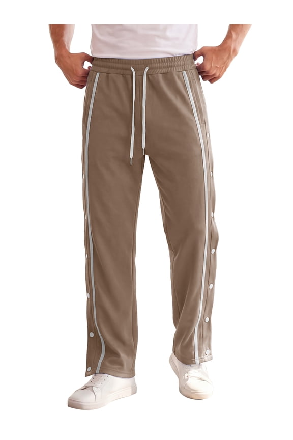 Men's Breakaway Pant Straight Leg Sweatpants with Side Snap Buttons 32 Brown